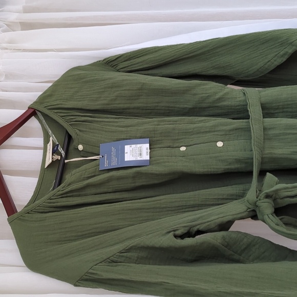 NWT Women's Balloon Long Sleeve Tie-Front Shirtdress Universal Thread Green Sz S - Picture 8 of 11